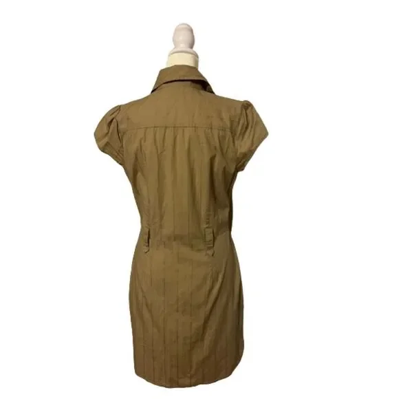 IZ Byer California Short Sleeve Button Down Khaki Dress Size M - Picture 2 of 6